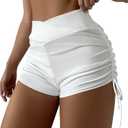 Women's High Waisted V Cut Swim Shorts Ruched Board Shorts Tie Side Swimsuit Bottoms (White, XXL)