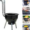 Multifunction Wood Burning Stove with Grill Rack,Large Portable Charcoal Grill,Camping Rocket Stove for Outdoor/Backyard Cooking,Chinese Wood Stove,Off Grid Living Supplies