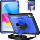 Timecity Case for iPad 11th/10th Generation 2025/2022: with Screen Protector, 360 Rotating Stand, Hand Strap, Shoulder Strap, Pencil Holder, Full-Body Shockproof Protective Case -Darkblue