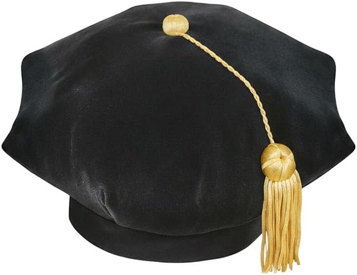 CLERKMANS Doctoral PhD Graduation Velvet Tam with Gold Bullion Tassel, 8 Sided