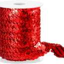 Chuangdi 11 Yard 1 Inch Elastic Sequins Trim 3 Row Flat Glitter Sequin Bling Fabric Paillette Ribbon Trim Metallic Stretch Crafts Elastic Lace for Dress Embellish(Red)