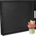 Ranslen Serving Tray with Handles, 20 x 16 Inch Ottoman Tray for Coffee Table, Breakfast, Kitchen Home Black Tray Decor Extra Large, Rectangular