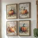 2 x JXREQ Vintage Pumpkin Fall Decorations Wall Art for Home Kitchen Living Room Bathroom Bedroom, Retro Pumpkins Wall Art Posters for Harvest Thanksgiving Decorations Set of 4, 8x10 Inch Unframed