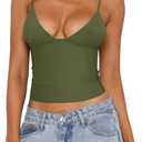 REORIA Butsmooth Womens Sexy V-Neck Sleeveless Double Lined Going Out Y2K Trendy Cami Shirt Cropped Tank Tops (Dark Green) XL