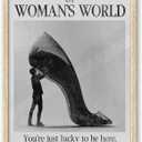 iHery Natural OAK Wood Woman's World Framed Wall Art, 12x16 in Retro Feminist Modern Hot Girls Canvas Wall Art, Trendy Black High Heels Bedroom Decor, Set of 1 For Bathroom Living Room