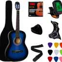 YMC 38" Blue Beginner Acoustic Guitar Starter Package Student Guitar with Gig Bag,Strap, 3 thickness 9 Picks,2 Pickguards,Pick Holder, Extra Strings, Electronic Tuner -Blue
