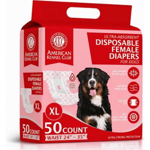 American Kennel Club Female Dog Wrap, Disposable Diapers with Wetness Indicator, (Extra Large Low Tail, 50, Count)