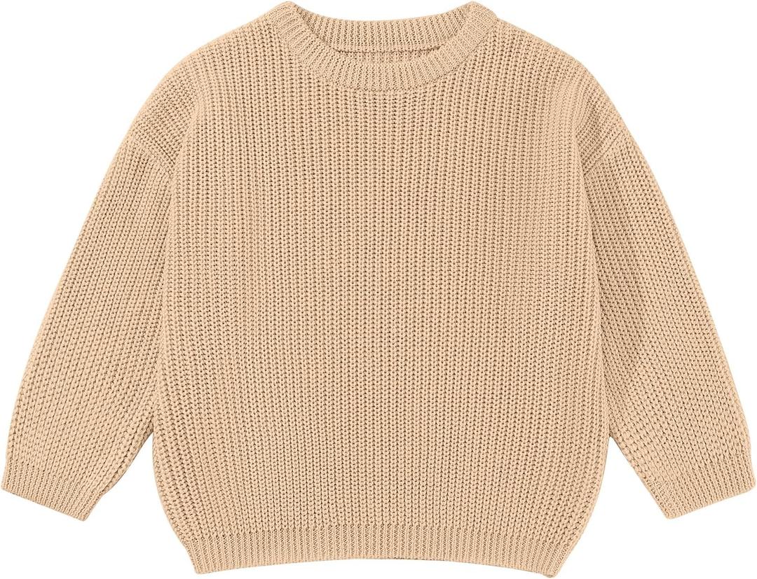 ESHOO Baby Girl Boy Knit Sweater Blouse Toddler Pullover Sweatshirt Crewneck Long Sleeve Tops for Kids Fall Winter Clothes (12-18 Months, Beige)