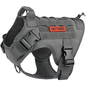 OneTigris Adjustable Tactical Dog Harness with Handle Full Body Dog Vest for Hiking Training Outdoor(Grey, Large)