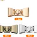 uxcell 5Set Turn Lock Clasp Kit, Bowknot Press Lock Clasp Closure Twist Turn Locks Hardware Buckle Fasteners for Purse Leather Making (55x23mm, Silver, Bronze, Gold)