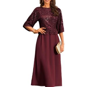 GRACE KARIN Mother of Bride Dresses 2025, 3/4 Sleeve Sequin Dress Maxi, Elegant Wedding Guest Dress Formal Cocktail, Small