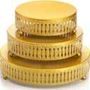 Goaste 3 Pack Metal Gold Cake Stand, 8"/10"/12" Round Cake Stands Set, Dessert Cupcake Display Stand Plate, Metal Display Risers for Pastry, Wedding, Birthday, Party, Anniversary, Table Decor, Events