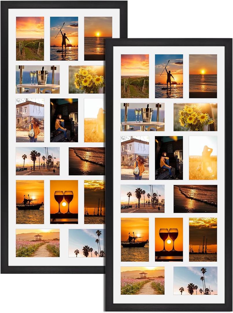 MEBRUDY 4x6 Collage Picture Frames with 15 Openings, 2 Pack Black Multi Photo Frames Display 4 x 6 Pictures with Mat for Wall Mounting, Irregularly Style