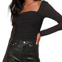 Womens Rhinestone Top Long Sleeve Round Neck Sheer Mesh Glitter Shirts Sexy See Through Blouses Tee Party Club Night (Large, Black)