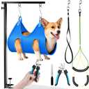 Dog Grooming Arm with Hammock, Adjustable 26"-38" Foldable Grooming Table Arm with Clamp & 2 No-Sit Holders, Heavy Duty for Small & Medium Dogs, Includes Nail Clippers (Table Not Included)