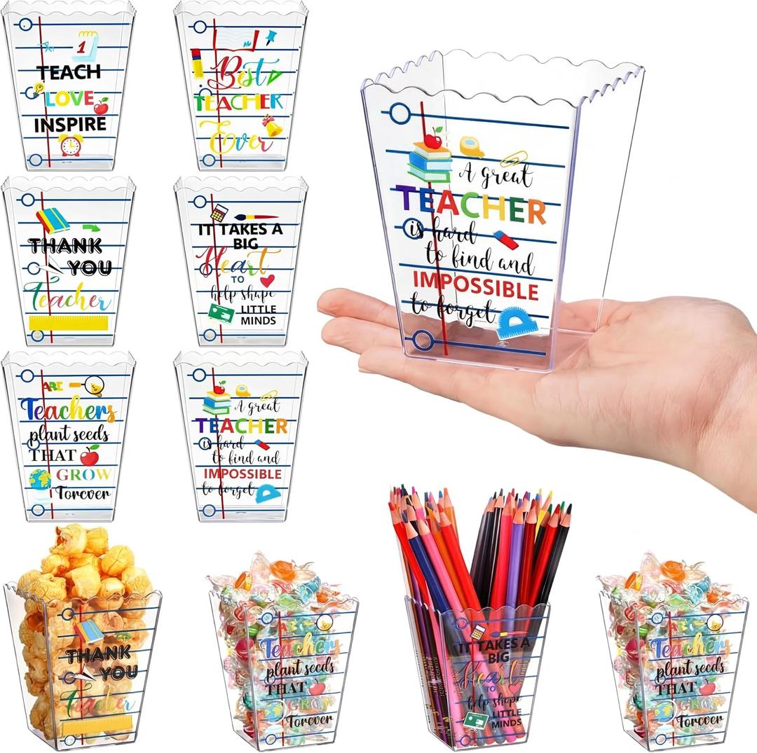Mimorou 6 Pcs Teacher Gift Box Teacher Appreciation Gift Container Thank You Pencil Notebook Composition Book Crayon Candy Popcorn Holders for End of Year Graduation Party (Notebook)