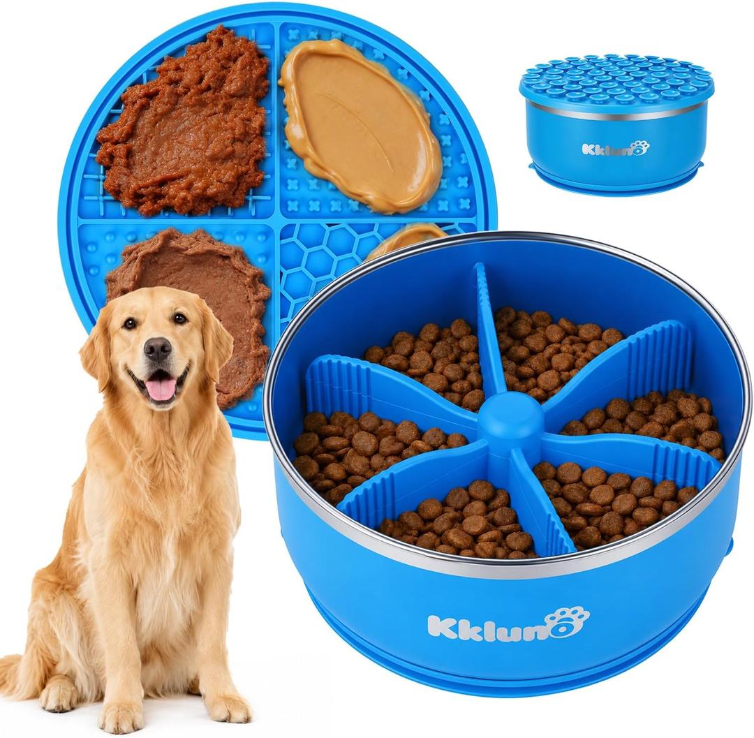 Slow Feeder Insert Dog Bowl 8 Cups Stainless Steel with Lick Mat
