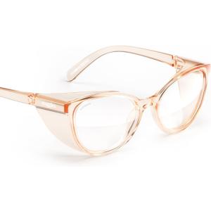 Stoggles Cat Eye Z87.1 Certified Safety Glasses, Blue-Light, UV Blocking Lens, Top & Side Shield, Anti-Fog, Stylish Eyewear (Peach)