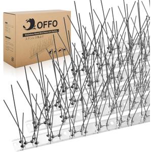 OFFO Bird Spikes Pre-Assembled for Pigeons Birds, Cover 24 Feet Durable Bird Spikes with Stainless Steel for Fence Roof Mailbox Window (Bright Silver)