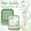 Havawish 100 Pcs Green Flower Paper Plates Set, 7 in 9 in Sage Green Chinoiserie Gingham Vintage Floral Square Disposable Plate Dinnerware for Tea Garden Wedding Party Birthday Baby Shower Supplies