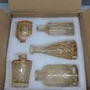 Glass Bud Vase Set of 5, Gold Amber Small Flower Vases for Centerpieces in Bulk, Mini Vintage Vase for Rustic Wedding, Home,Table Decoration