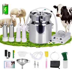 PKNYBZN 8L Cow Milking Machine Portable Vacuum Pump, Rechargeable Electric Cow Milker Machine Adjustable Suction Pulsation Vacuum, 2-in-1 Cow/Goat Milking Machine with 304 Stainless Steel Buckets