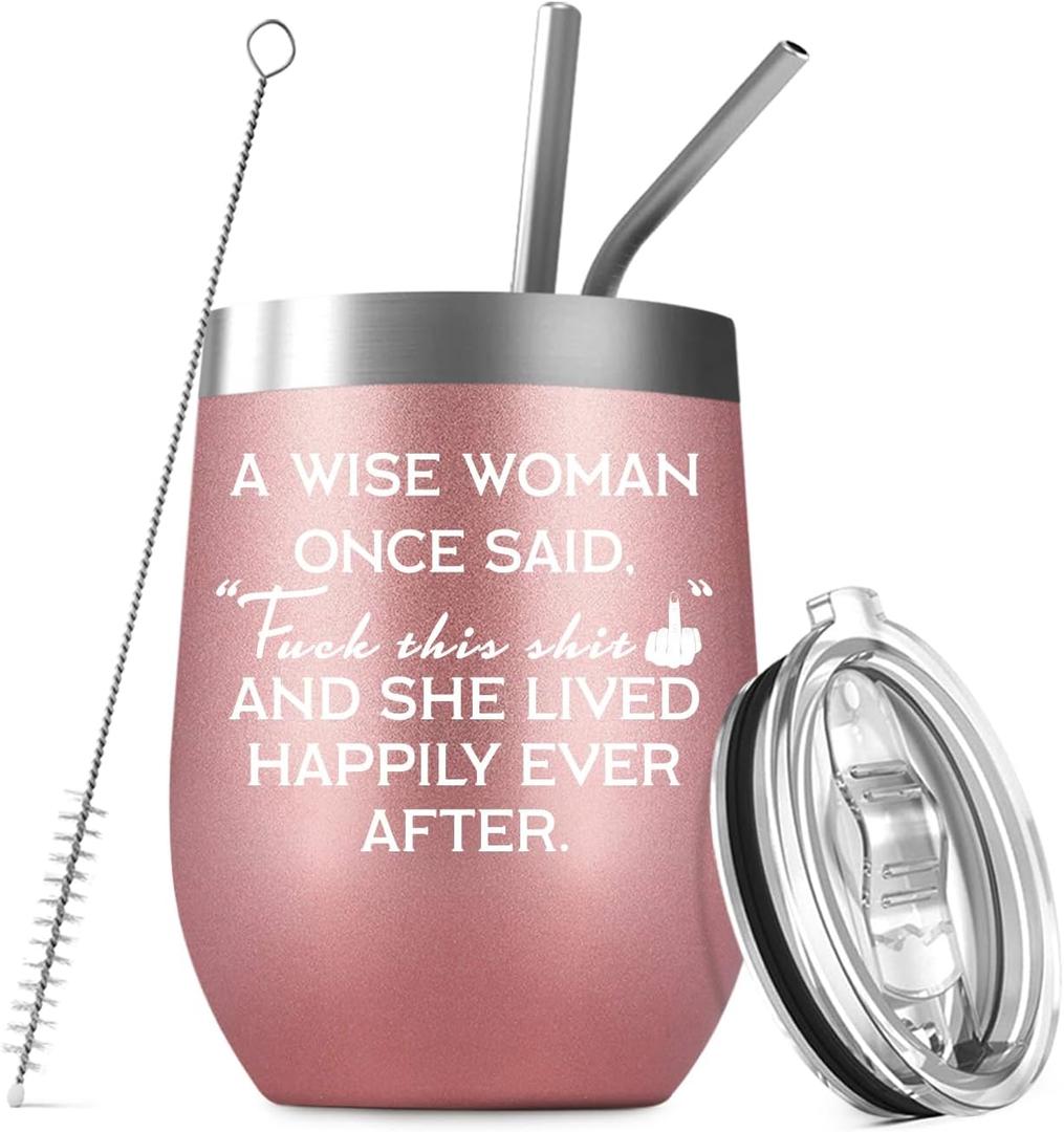 Funny Gifts for Women - Unique Gifts for Mom, Wife, Sister, Best Friend, Friendship, Divorce, Retirement, Birthday Gifts for Women, Teachers, 12oz Wine Tumbler (Rose Gold-women)