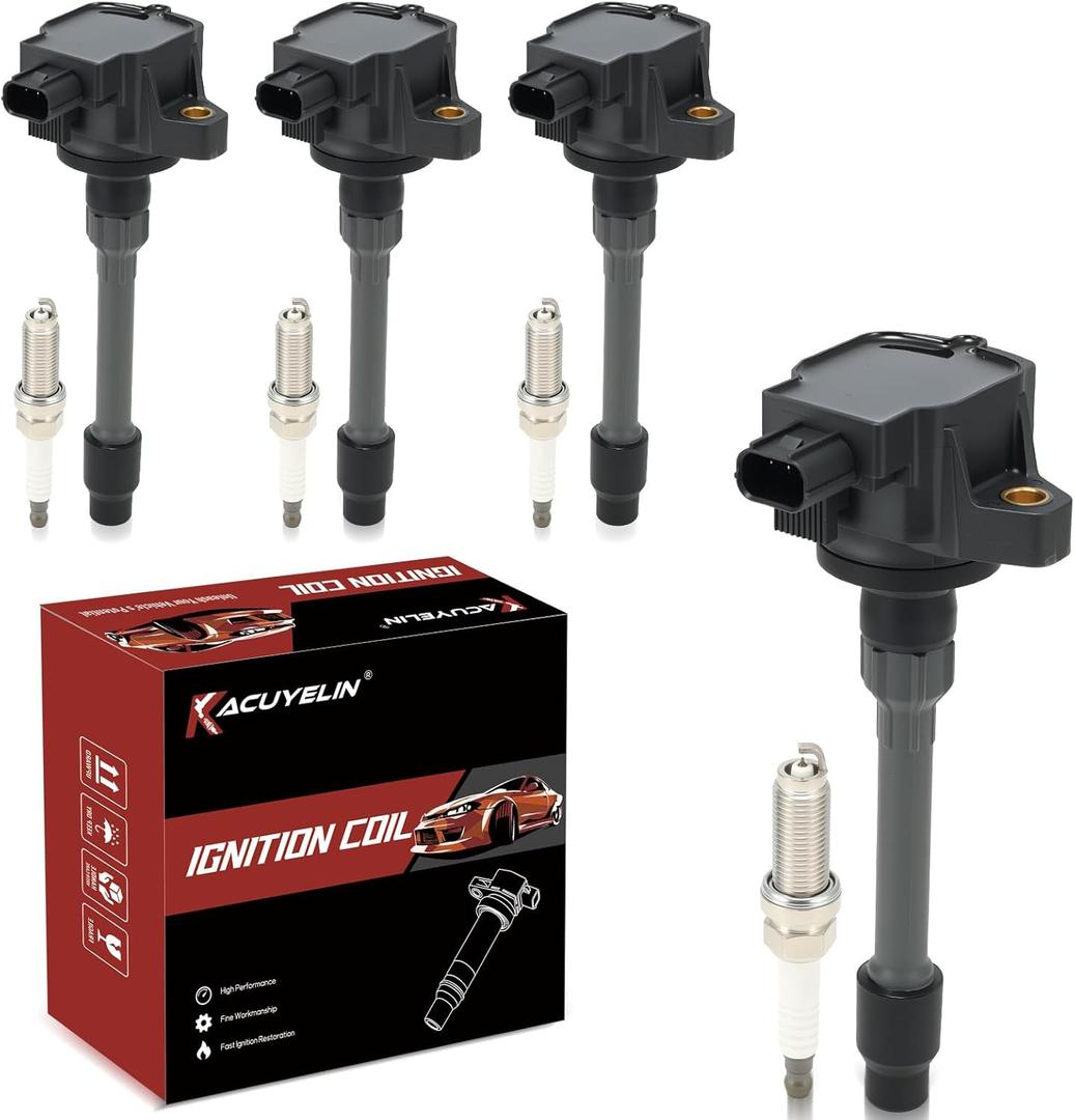 UF781 Ignition Coil Pack and Double Iridium Spark Plugs Set of 4 Compatible with Honda Civic Accord CRV Acura RDX TLX 2016-2021 Replaces# CM11122, 95660