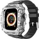 Luxury Metal Case with FKM Band Compatible for Apple Watch Ultra 3/2/1 49mm Titanium, Rugged Military Protective Designer Cover, Heavy Duty Tactical Protection for Men iWatch, Silver