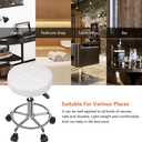 KKTONER Round Rolling Stool Chair PU Leather Height Adjustable Swivel Drafting Work SPA Shop Medical Salon Stools with Wheels Office Chair, Small (White)