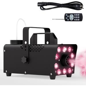 Smoke Machine, Fog Machine with 10 LED Lights, 500W 8000CFM Smoke Machine for Parties, Indoor Christmas Fog Machine with Wireless Remote, 13 RGB Colors, Perfect for Weddings, DJ Stages