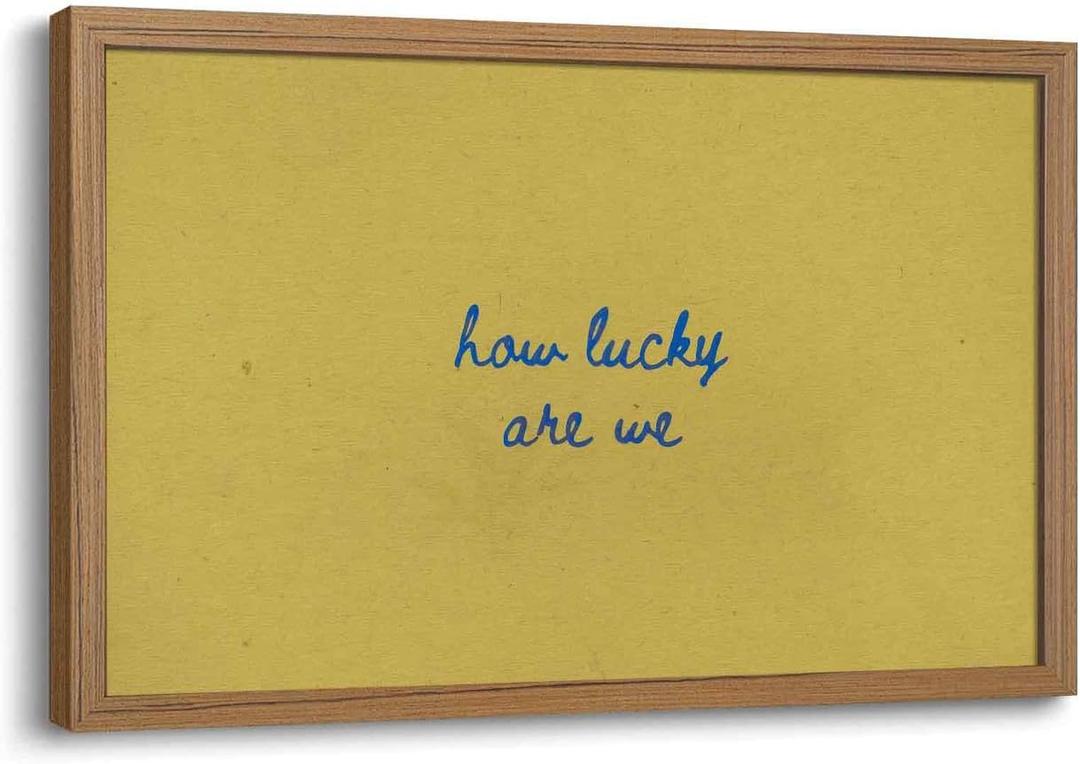 How Lucky Are We Framed Wall Art Inspirational Quotes Yellow Wall Decor, 16x24in