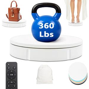 Prolee Rotating Display Stand 360lbs Capacity, 360 Degree Rotating Turntable 12 Inch, Turntable for Photography, Automatic Remote Control Display Platform with 5 Colour Surface Covers and Carry Bag (White)