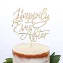 Wooden Happily Ever After Cake Topper- Script Cake Topper for Wedding,Engagement,Bridal Shower, Vow Renewal,Anniversary Party Decoration Supplies