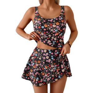 Eomenie Tankini Swimsuit for Women Tummy Control Two Piece Bathing Suit High Waisted Tank Top with Swim Skirt, 2XL