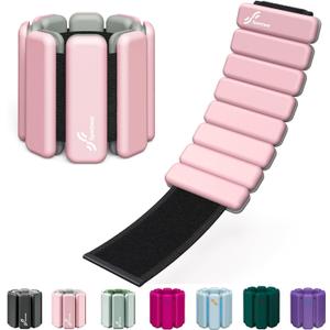 Sportneer Wrist & Ankle Weights for Women Men - 1 Pair (1 lb/ 2 lb Each) | Adjustable Weighted Bracelet Silicone Bangles for Yoga, Dance, Pilates, Cardio, Aerobics, Gym, Pool Exercises and Jogging (Pink Peony, 2 LBS x 2)