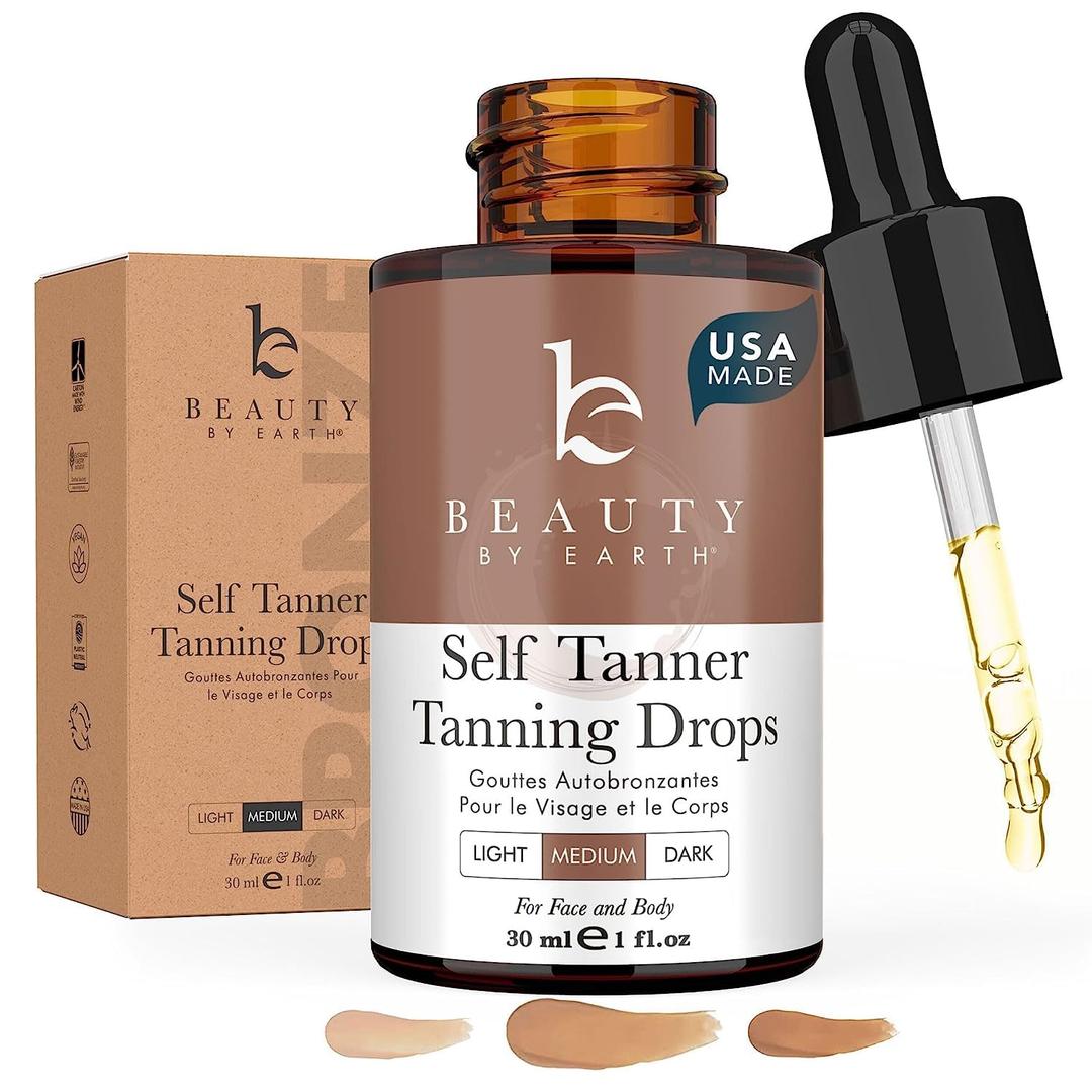 Self Tanning Drops - USA Made with Natural & Organic Ingredients, Medium Face Tanning Drops to Add to Lotion, Moisturizing Bronzing Tanner for Face & Body, Toxin Free Tanner for Fake Tan (1 Fl Oz (Pack of 1))