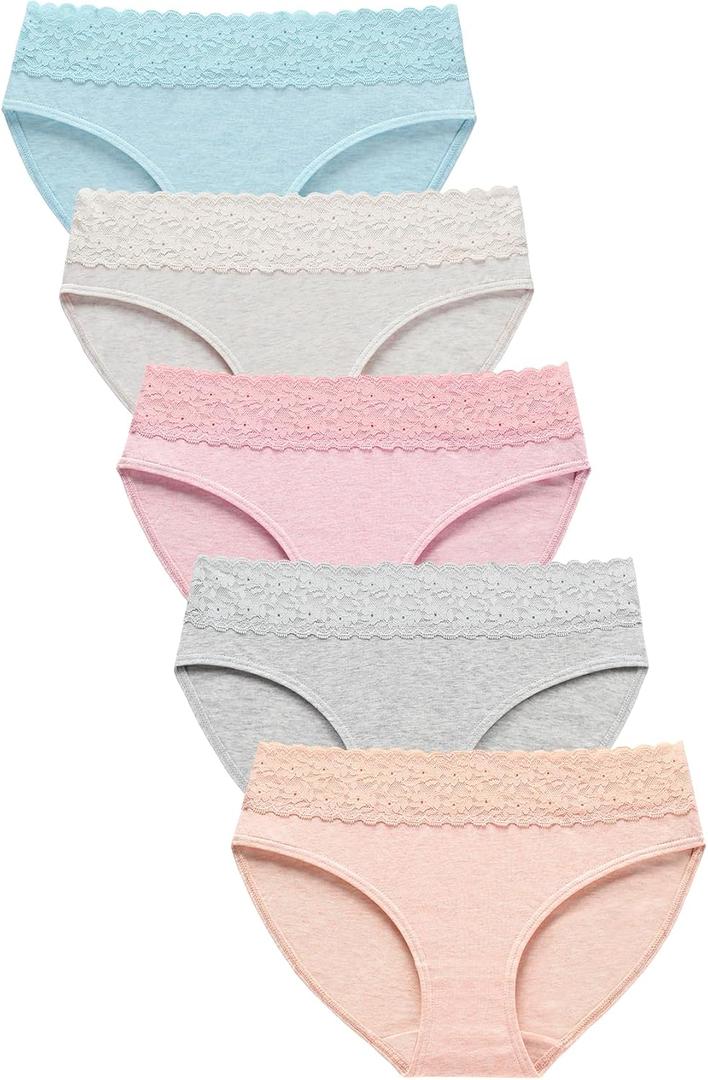 Wealurre Cotton Panties for Women Bikini Underwear Hipster Underpants Lace Briefs Pack (Medium, Cotton Panties -Light)