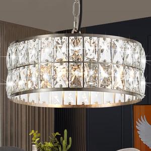 Salaiwei 12” 3-Light Modern Crystal Chandeliers Nickel Dinning Room Light Fixture, Round Pendant Light Kitchen Island Chandelier, Flush Mount Ceiling Light for Living Room Entryway Bedroom Foyer
