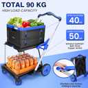 200lb Folding Hand Truck Shopping Cart, 360 Swivel Wheels with Brakes,Blue