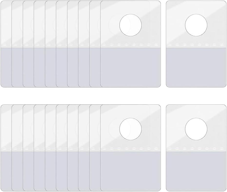 GSHLLO 200 Pcs 23 x 32mm Self Adhesive Hanging Tags Clear Sticky Display Tags Wall Hanging Sticky Tabs Round Hole Sticker Hang Tags Plastic Sticky Hangers for Store Retail