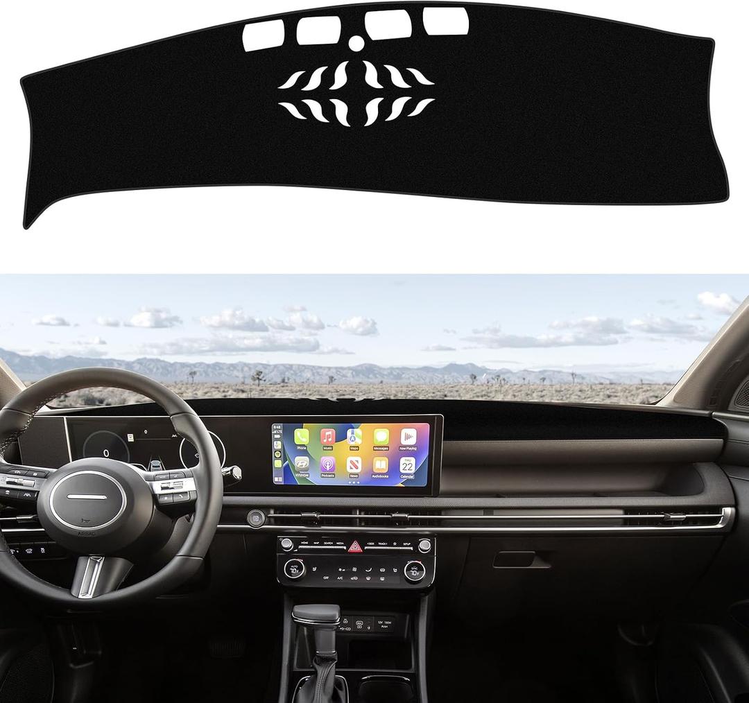 Dash Mat Custom Fit 2025 2026 Hyundai Tucson (Not for HUD), Premium Carbon Fiber Non-Slip Dashboard Protector & Sunshield, UV-Blocking, Anti-Glare, Fade-Resistant (Black)