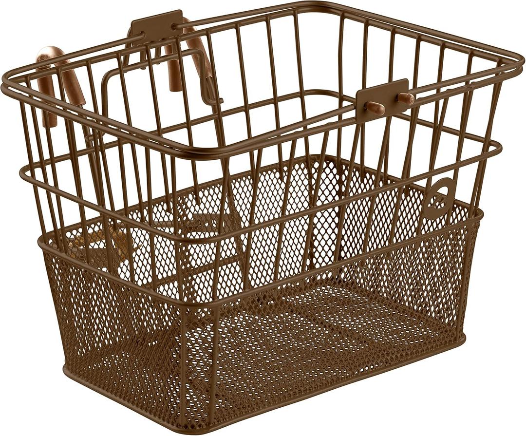 Retrospec Apollo Detachable Front Bike Basket Steel Half-Mesh with Integrated Detachable Hooks and Built-In Handle, Easy Assembly and Portability for Bicycles (Brown)