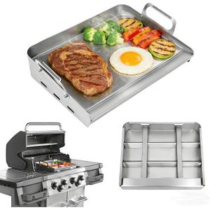 Griddle for Gas Grill, Flat Top Griddle with Non-Stick, Heat Evenly Stainless Steel Griddle, Heat Resistant, No warps, Perfect for Gas/Charcoal Grill, Camping, Tailgating Parties - 23"X16"