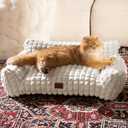 Cute Dog Beds for Small/Medium Dogs/Cats, Washable Dog Sofa Faux Rabbit Fur Pet Bed, Supportive Dog Couch with Removable Zipper Cover for Indoor Cats/Dog, 30 x 20 x10inch, Off White
