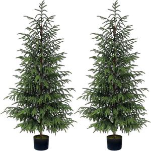 FOTEEWL 5FT Real Touch Norfolk Pine Topiary Trees for Front Porch Decor - Artificial Shrubs Faux Plants Fake Potted for Outdoor Indoor Door Offices Farmhouse Home Decor (Set of 2)