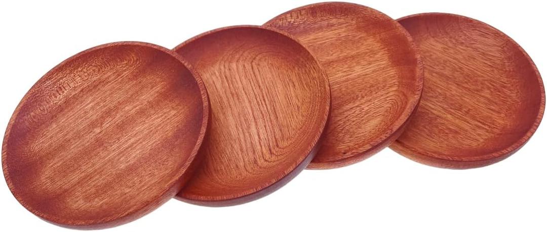 4PCS Wooden Round Coasters for Drinks - 4.8 Inch Natural Wood Cup Holders, Ebony Wood for Tea, Coffee, Beer, Dining Table Decor, Kitchen & Bar Accessories (Ebony)