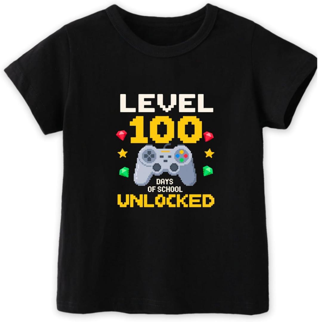 100 Days of School Shirt Kids  Boys Girls Toddler 100th Day of School T-Shirt, Happy 100-Day Kindergarten 3T-7T (Black)