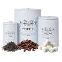 GarveeHome Country White Canisters Set of 3, Rustic Farmhouse Metal Containers with Airtight Lids, Kitchen Storage Canisters for Coffee, Sugar, Tea for Kitchen, Pantry Countertop