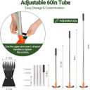 2-in-1 Garden Hoe and Weed Puller Rake, 60 Inch Adjustable Long Handle Weeding Tool Heavy Duty Spring Steel Head with Sand Texture Finish, Weed Remover for Garden, Yard, Lawn, Driveway